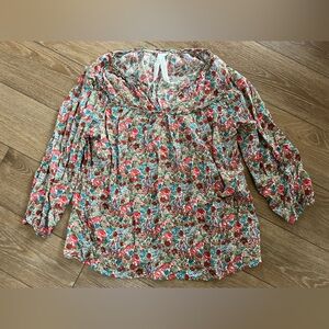 Grand & Greene ruffle floral shabby chic blouse size Medium